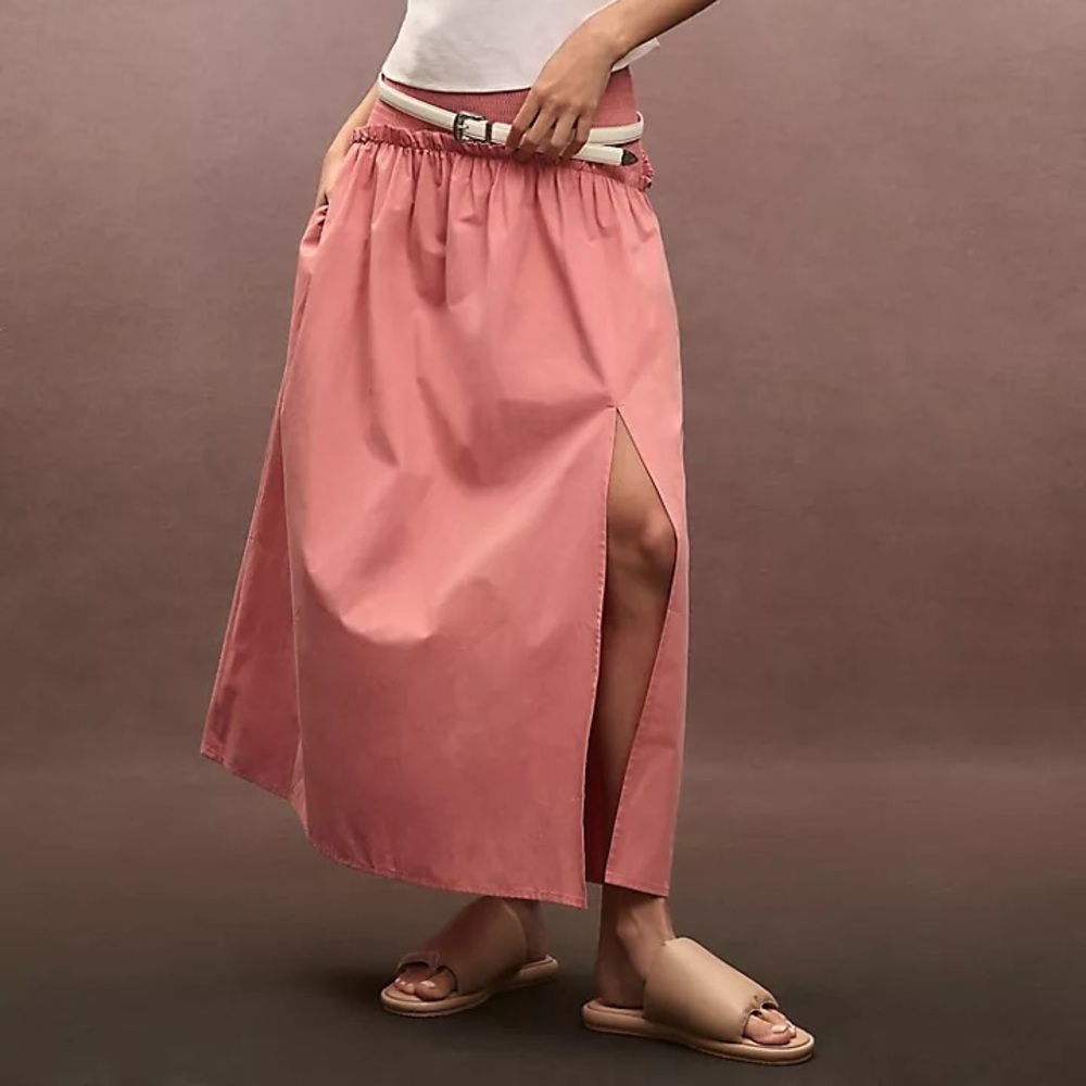 Anthropologie Pink Flowy Midi Skirt Size M Smocked Waist Summer Skirt NWT